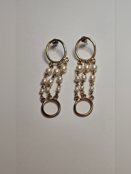 Gold-Tone Pearl Chain Drop Earrings - Picture 2 of 3